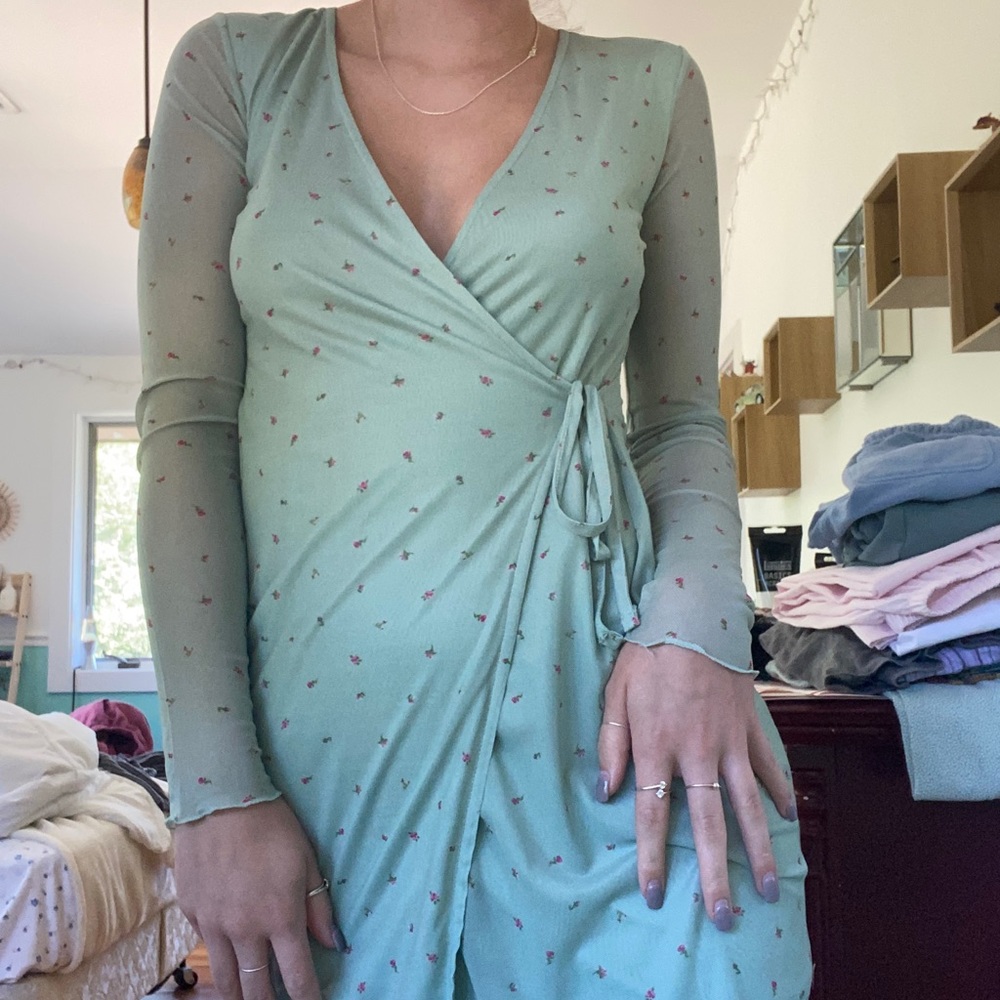Green mesh floral dress